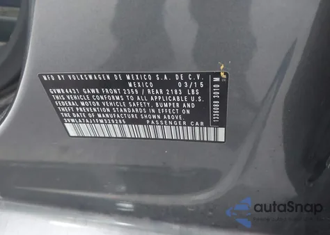 2015 Volkswagen Jetta 2.0L Tdi S z USA, uszkodzony, nr VIN 3VWLA7AJ1FM329285